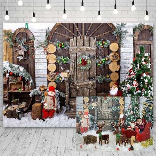 Avezano Photography Background Winter Christmas Tree Santa Claus Wooden Door Backdrop Photo Studio Photocall Photozone Wallpaper