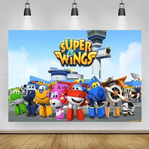 Super Wings Airplane Robot Cartoon Photo Backgrounds Kids Toys Party Table Decor Birthday Celebration Backdrops Wall Poster