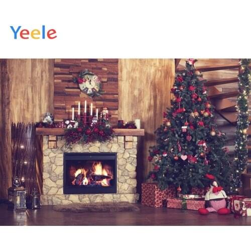 Christmas Tree Wooden Floor Wall Fireplace Baby Birthday Backdrop Photography Custom Photographic Background For Photo Studio