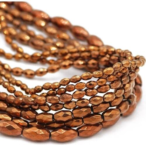 3/4/5/6MM Faceted Rice Grains Shape Natural Hematite Stone Copper Oval Spacer Loose Beads For Jewelry Making DIY Bracelet