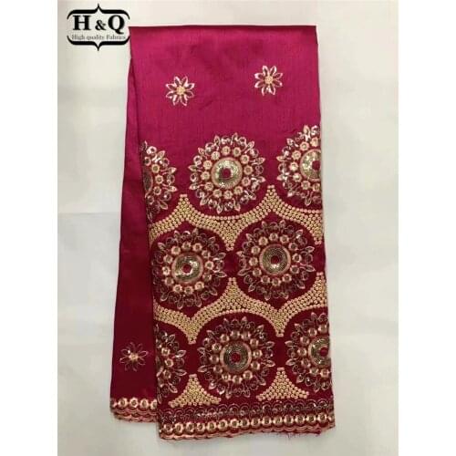 H&Q Indian George Lace Nigerian Wedding Lace Fabrics 2021 High Quality African Sequin Fabrics 5 Yard Glitter For Party Dress