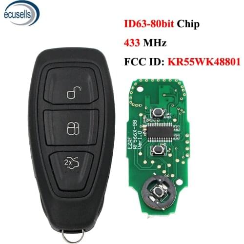Intelligent Remote Key Fob 433/434Mhz 4D63 80Bit Chip For Ford Focus C-Max Mondeo Kuga Fiesta 2013 2014 2015 KR55WK48801