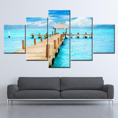 Canvas Painting Maldives Wharf beauty seascape 5 Pieces Wall Art Painting Modular Wallpapers Poster Print living room Home Decor