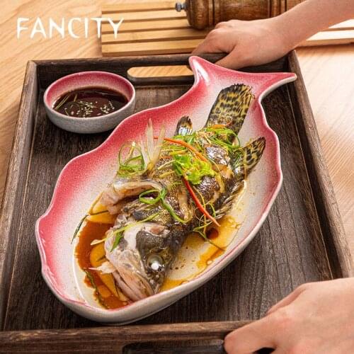 FANCITY Fish Plate Ceramic Steamed Fish Plate Creative Fish Plate Home Japanese Net Red Plate New Large New Year Fish Plate