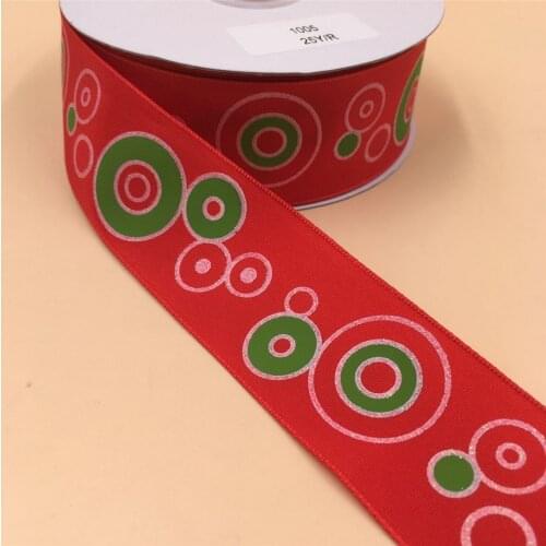 38MM Wire Edge Ribbon Red Dot Printing Taffeta For Dress Bow Birthday Decoration Chirstmas Gift DIY Wrapping 25Yards N1005