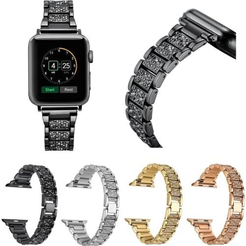 For Apple Watch Band 38mm 42mm Stainless Steel Metal Wristband Diamond Sport Strap for Apple Watch Series 3 Series 2 Series 1