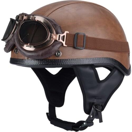 Motorcycle Retro Leather Half Face Helmet Riding Motorcycle Breathable Racing Off Road Helmet Casco Moto Capacete Casque
