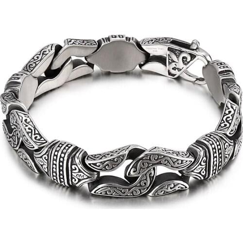 HAOLYNJOY Retro Style 14mm Mens Totem Bracelet 316L Stainless Steel Wristband Jewelry Party Accessories