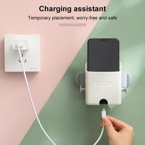 Wall Mounted Organizer Mobile Phone Plug Holder Air Conditioner TV Remote Control Storage Box Multifunction USB Charging Stand