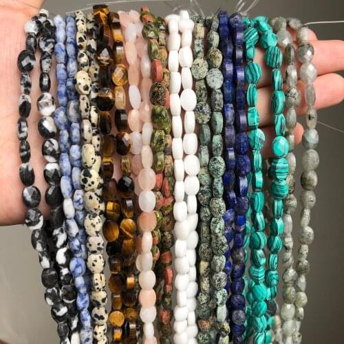 Natural Stones 6x9mm Tiger Eye Turquoises Agates Faceted Loose Spacer Beads for Jewelry Making DIY Bracelets Accessories 15