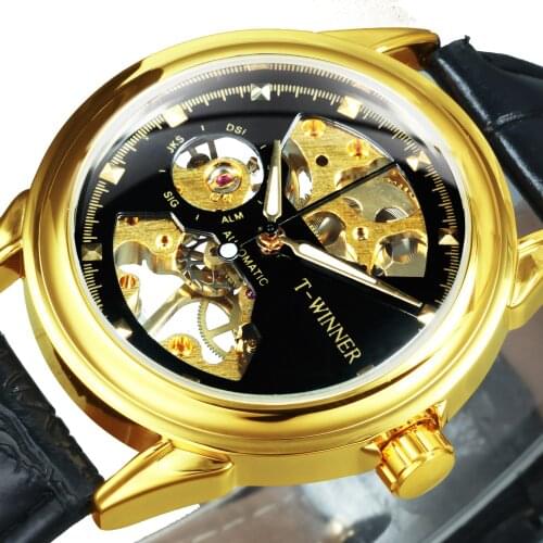 WINNER Official Brand Luxury Mechanical Watch Men Classic Skeleton Automatic Watches Fashion Leather Strap Casual Dress Clock