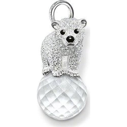 925 Sterling Silver White Zirconia Polar Bear Stand on Crystal Pendants Fit Chains Necklaces, Most Fashion Jewelry For Women Men