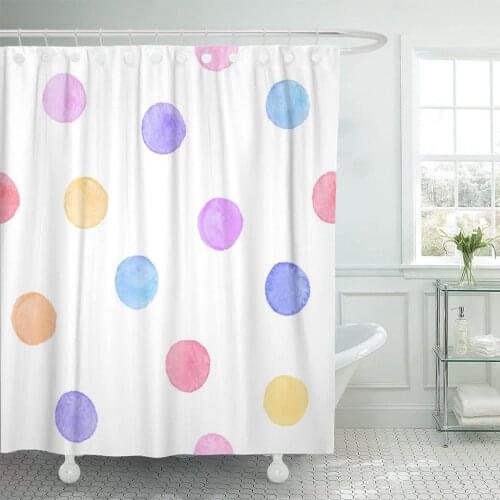 Polka Dot Watercolor Aquarelle Circles in Pastel Colors Pink Shower Curtain Waterproof 60 x 72 inches Set with Hooks