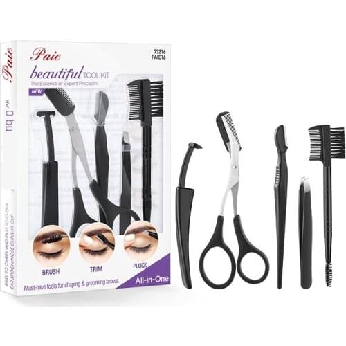 5pcs Portable Stainless Steel Eyebrow Trimmer Scissors Brow Shaver Facial Hair Trimming Grooming Kit Beauty Tools for Women Men