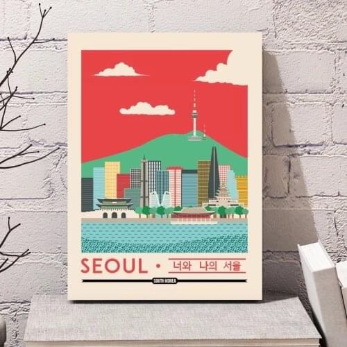 Prints Canvas Seoul South Korea Skyline Travel Wall Art Painting Modular Picture Home Decoration Poster Living Room No Framework