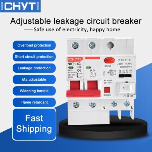 Adjustable RCBO 2P 16A 25A 32A 40A Residual Current Circuit Breaker ELCB With Over Current and Leakage Protection RCCB RCD