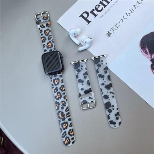 Fashion Leopard Pattern Soft Clear Wrist Loop Band Smart Strap for Apple Watch Series 6 5 4 3 2 1 SE