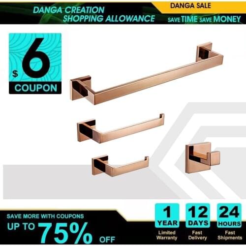 Rose Gold Bath Hardware Sets Stainless Steel Wall Mount Hook Toilet Paper Holder Towel Bar Stainless Steel Bathroom Accessories