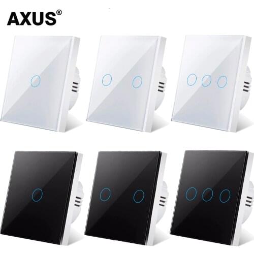 AXUS Touch Switch EU Standard White Crystal Glass Panel Switch AC110-250V Led Wall Light sensory Switches Smart 1/2/3 Gang 1 Way