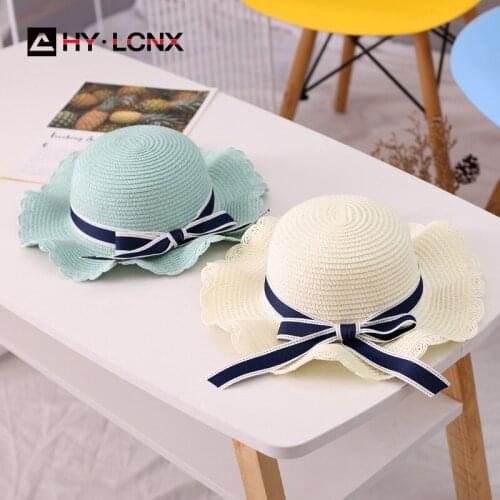 Summer New Fashion Outdoor Travel Beach Parent-child Straw Hat Mom Baby Bow Tie With Decorative Sun Solid Color Big Brim Hat