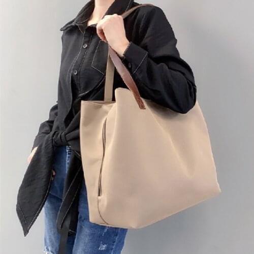 Women fashion large capacity black dark green khaki tote handbag with zipper lady caual work soft multi layer big shoulder bag