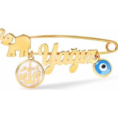 Tesbihane 925 Sterling Silver Allah Written İsme Special Children 'S Evil Eye Needle