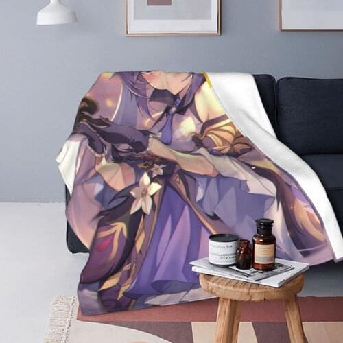 Genshin Impact Blankets Fleece Autumn/Winter Keqing Fantasy Action Multi-function Warm Throw Blanket for Bed Car Bedding Throws