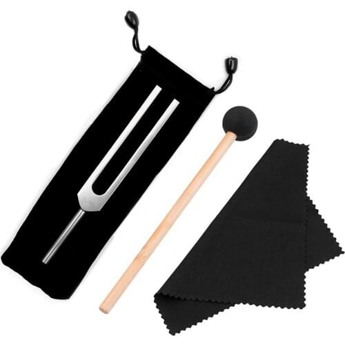 Aluminum Alloy Tuning Fork 528C 528Hz Pitchfork with Mallet Cleaning Cloth Carry Bag