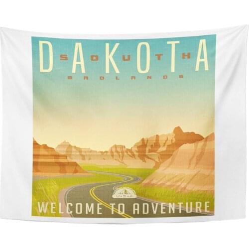 Vintage Retro Style Travel Sticker United States South Dakota Badlands National Park Road Landscape Tapestry Home Decor