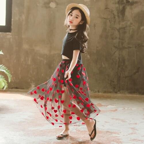 Embroidered heart-shaped pattern girl skirt girl summer 2019 long mesh tulle black girl skirt shorts child