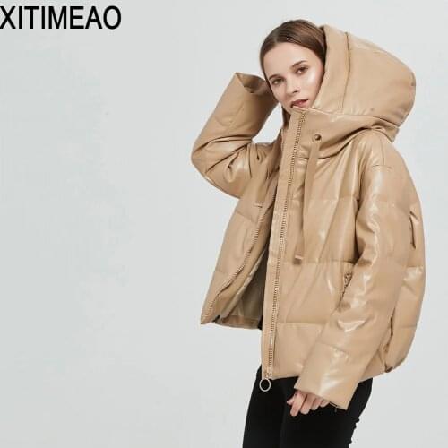 ZA Women Fashion Thick Warm Faux Leather Padded Jacket Coat Vintage Long Sleeve Oversized Parka Female Outerwear Chic Tops