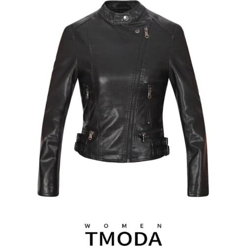 TMODA273 2021 Autumn Winter Women Faux Leather Jackets and Coats Lady Pu Motorcycle Black Zipper Coat Streetwear Biker Outerwear