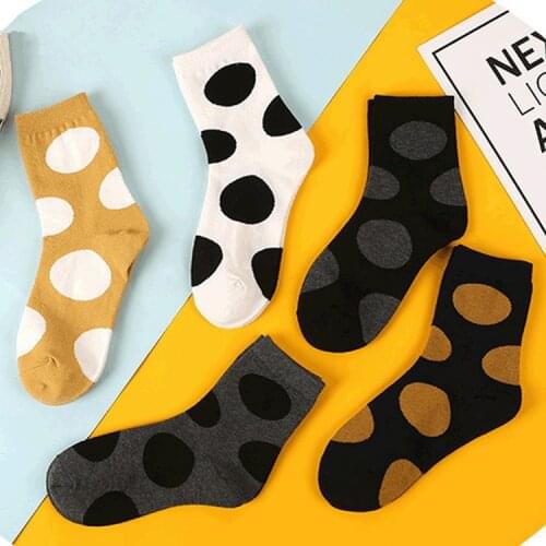 High Quality Women Long Socks Breathable Cotton Black White Round Point Japanese Kawaii Girls Socks Cow Pattern Casual Female
