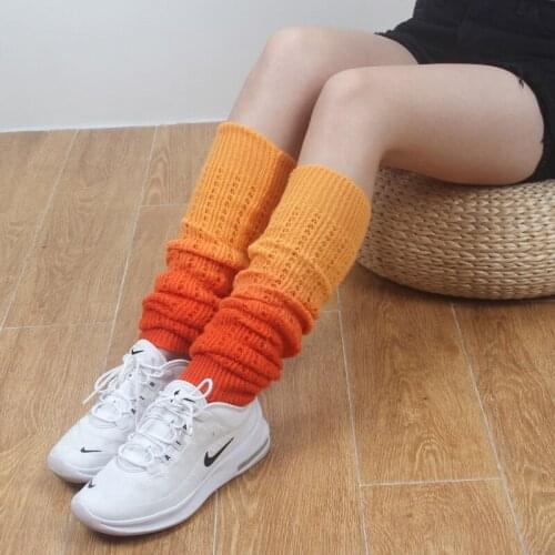 Japanese Style women Winter Yoga Leg Warmers Patchwork Color Warm Knitted Wool Boots Socks Fashion Knee High Beenwarmers LWB010