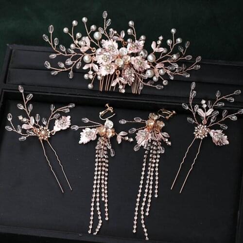 FORSEVEN Luxury Hair Accessory Jewelry Set Hair Pins Earrings Headband Set Handmade Jewelry Set Women Bride Wedding Jewelry JL