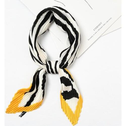 Yishine Wrinkle Neck Scarf Women Leopard Strips Print Fashion Crepe Kerchief Scarves New Headband Crumple Handlebag Wraps Scarf