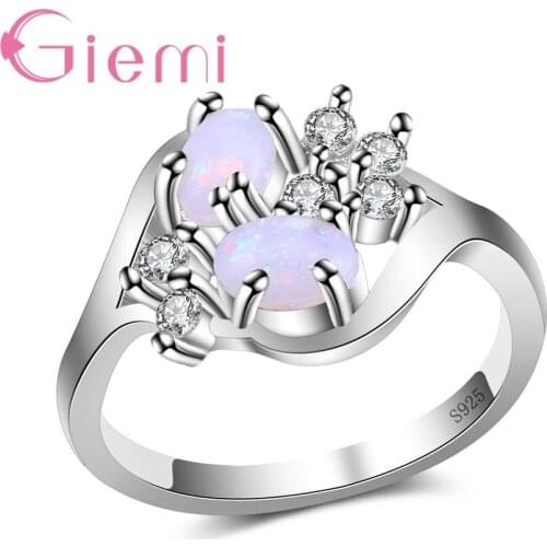 Real 925 Sterling Silver Ring Original Crystal Jewelry Elegant Fire Opal Crystal Wedding Rings for Girls and Women