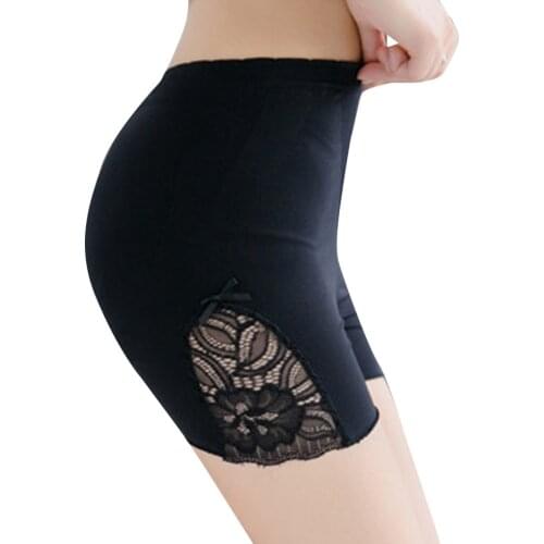 Female Summer Nylon Safety Shorts Pants Large Size High Waist Lace Hollow Seamless Slimming Underwear Body Boyshort Shorty Femme