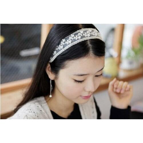 100pcs/lot DIY Simple Multi Lace Flowers Handmade Pearl Head Band Princess Beads HeadBands Hair Styling Tools Accessory HA1205