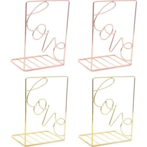 2Pcs/Pair Metal 2c olors Creative Love Shaped Metal Bookends Desk Storage Holder Shelf Book Organizer Stand