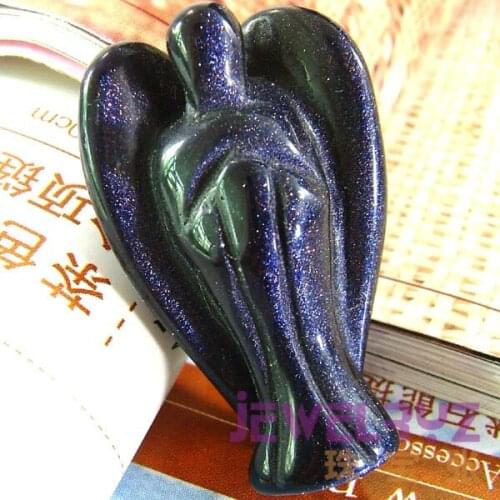 2020 New Arrival Natural Beautiful Blue Goldstone Angel Charms Statue Carved Angel Figurine With Wing Pendant Stone Pendants