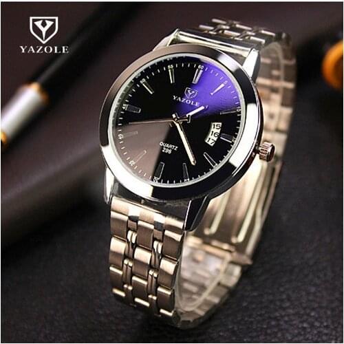 2020 Luxury Watches Man Brand YAZOLE Men Auto Date Quartz Watch Blue Glass Full Steel Wristwatch Luminous Masculino Reloj Hombre