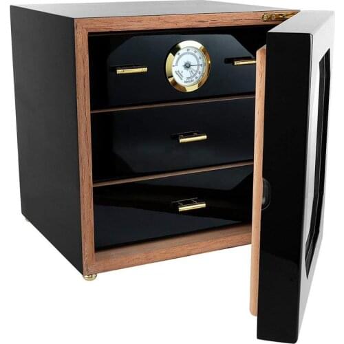 3 Layers Transparent Wooden Cabinet Humidor Moisturizing Humidor Storage Box Hygrometer Humidifier