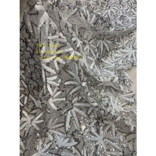 5yards/bag Mixed color leaf pattern sequin embroidery lace high-grade fabric used for wedding dress fashion JL83