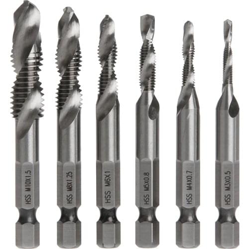 6Pcs/Set High Speed Steel HSS 4241 Drill Bits Hex Shank Spiral Tap M3-M10 W329