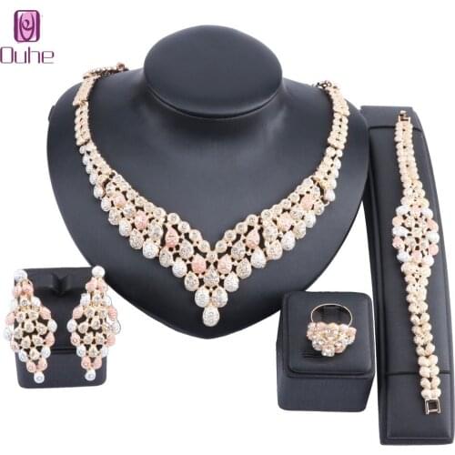 African Bead Jewelry Sets Nigeria Bridal Crystal Necklace Earring Ring Bracelet Charm Women Wedding Party Jewellery Set