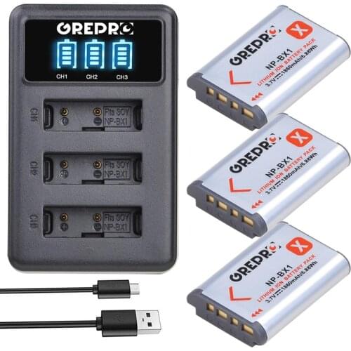 3 pcs NP-BX1 npbx1 np bx1 Battery + LED 3 slots Charger for Sony DSC-RX100 DSC-WX500 IV HX300 WX300 HDR-AS15 X3000R MV1 AS30V