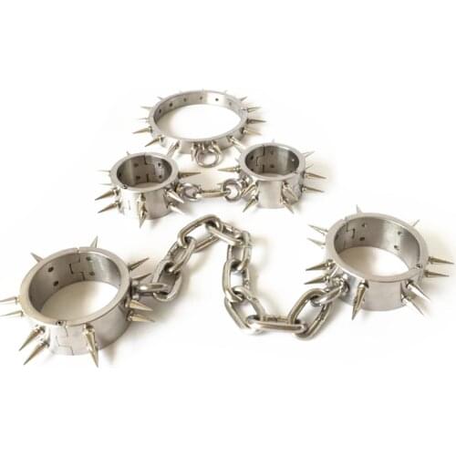 Bondage 3in1 Heavy Stainless Steel Collar Handcuffs Shackles Bondage Restraints Neck Collar Barbed Sex Toy for Couples G7-6-20
