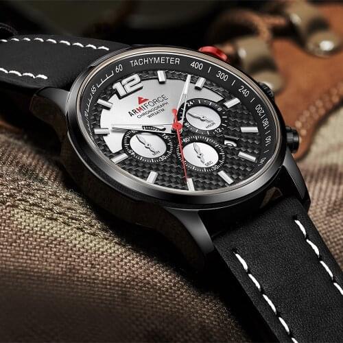 ARMIFORCE Mens Chronograph Military Sport Watches Men Quartz Analog Leather Waterproof Date Clock Man Watch Relogio Masculino