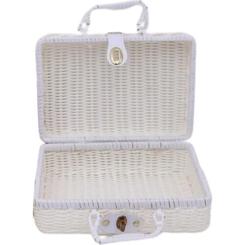 Storage Case Handmade Weaving Mini Suitcase Rattan Photo Props Cosmetic Luggage Basket Holder Camping Travel Stationery Box
